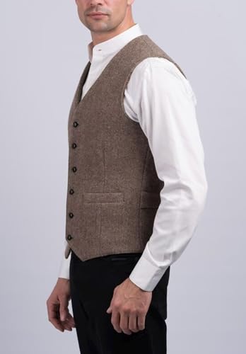 Men's V-Neck Herringbone Suit Vest Single Breasted Casual Tweed Blended Waistcoat2