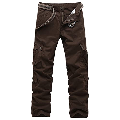 Maiyifu-GJ Men's Multi Pocket Cargo Pant Relaxed Fit Straight Leg Military Pants Casual Tactical Wild Combat Trousers (Brown,40)