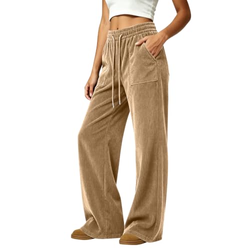 Women's Corduroy Pants Dressy High Waisted Wide Leg Work Pants with Pockets - image 6