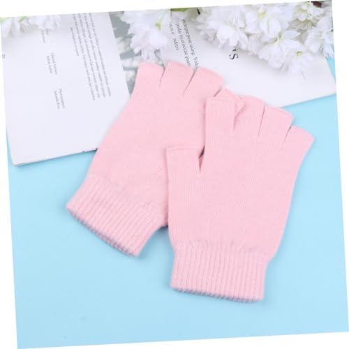 Mitones de punto de medio dedo cálidos de invierno para mujer rosa 2