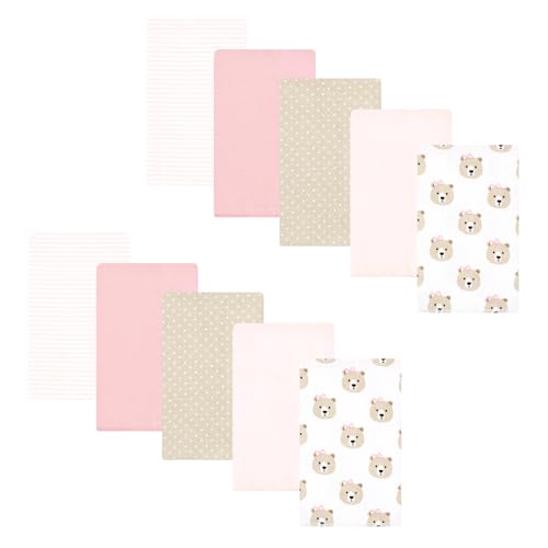 Image of Hudson Baby Unisex Baby Flannel Burp Cloth 10pk, Pink Taupe Bear, One Size