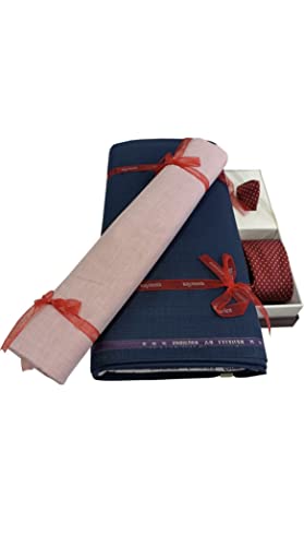 Image of Raymond Men's Unstitched 3.25 Meters Suiting Length Set with Tie, Pocket Square and Shirt Piece (All Weather Fabric,Attractive Box)