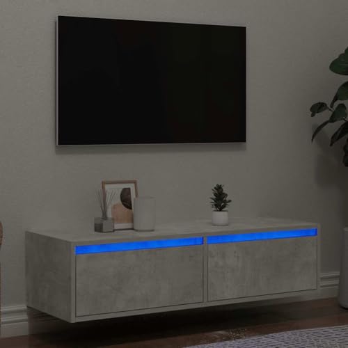 Homgoday Mueble de TV con Luces LED Gris hormigón 100X35,5x25 cm Mueble para TV con Luces LED Soporte Mobiliario Aparador Estante Salón Sala de Estar Dormitorio Decoración