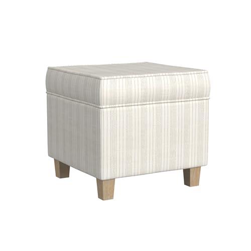 Image of HomePop 18 inch Classic Square Storage Ottoman - Marigold Pinstripe Cream