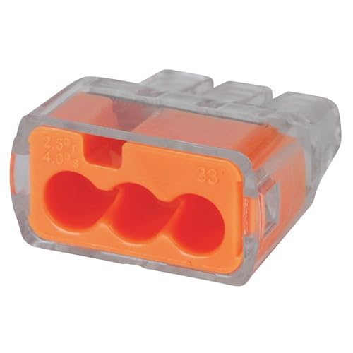 IDEAL 30-1033 Push-In Connector, 3-Port, 12-20 AWG, Orange, Box of 100 by Ideal Industries