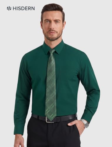 Image of HISDERN Mens Dress Shirt with Tie Pocket Square Set Classic Button Down Shirt Matching Tie Long Sleeve Shirts