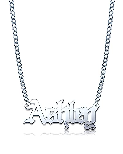 Sterling Silver Personalized Nameplate Custom Old English Name Necklace