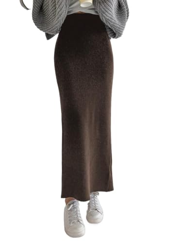 Women Casual Casual Solid Color Hem Knit Skirt Midi Long Skirt