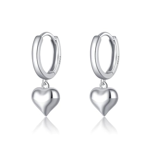 SLUYNZ Solid 925 Sterling Silver 8MM Fat Heart Hoop Earrings for Women Teens Sweet Love Hoop Earrings Huggie