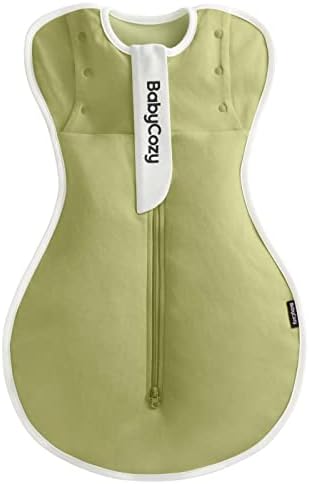 Babycozy Baby Swaddle 100% Cotton, Super Soft Breathable Baby Sleep Sack, Swaddle Sack for 3-Ways Sleep Positions, Widened Hem Newborn Swaddle, Swaddle Up 2-Ways Zipper, Green S, Use for All Seasons