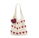 Pokn Heart Crochet Tote Bag Cute Purse for Women Cutecore Key Chain Y2K Accessories Valentines Aesthetic Handbags for Women