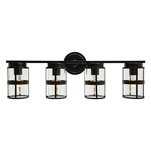 ELUZE 4 Light Bathroom Vanity Lights,Modern Wall Sconce Lighting Fixture with Clear Glass Shade, Vintage Vanity Lighting Black and Metal Finish Wall Lamp for Bathroom Living Room Kitchen.