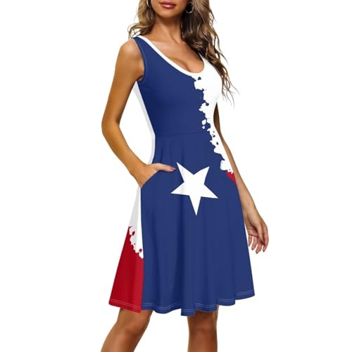 Image of Women Stylish Tank Dresses Sleeveless Round Neck Midi Casual Dress with Pocket for Summer