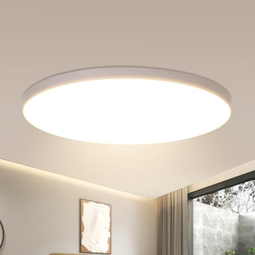 Dorlink Lámpara Techo Salon, Ø27cm Plafon Led Techo Plana 24w 2160lm, 4500k Luz Neutra, IP44 Impermeable Lámpara de Baño Redonda, Adecuado para la Lámpara de la Sala de Estar, Dormitorio,Pasillo