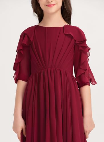 Junior Bridesmaid Dresses Scoop Cascading Ruffles Chiffon Flower Girl Dress for Teen Girls Party Pageant Gown3
