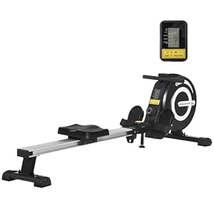 HOMCOM Folding Rowing Machine, 8-Level Magnetic Rower Machine with LCD Monitor, Wheels and Aluminium Railway, for Home Gym Cardio Training