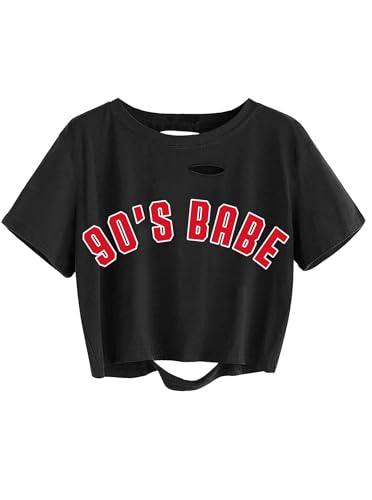 Avanova Women Los Angeles Graphic Distressed Oversized Crop Top Short Sleeve Ripped Boxy Loose Tee Shirt