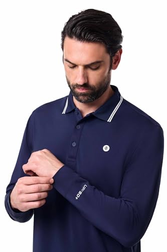 Coolibar UPF 50+ Men's Erodym Long Sleeve Golf Polo - Sun Protective Navy4