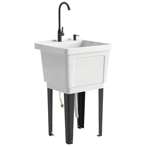 Outsunny 23-Gallon Utility Sink Laundry Tub for Washing Room, Freestanding Laundry Sink with Soap...