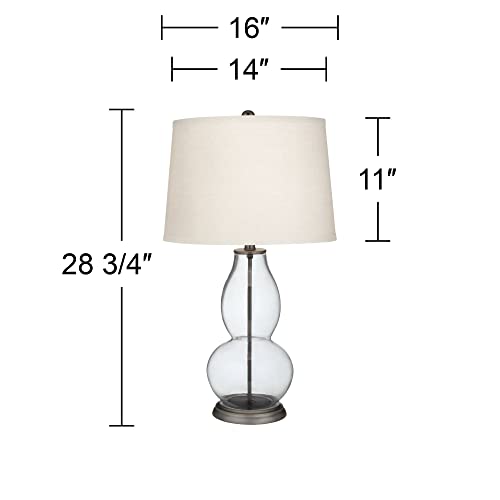 Color + Plus Modern Table Lamp 28 3/4" Tall Coral Reef Orange Glass Double Gourd Off White Tapered Drum Shade For Bedroom Living Room House Home Bedside Nightstand Office Entryway Family #TOP3