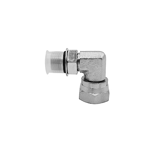 Image of (2-PACK) 6901-06-06-NWO Hydraulic Hose Adapter Fitting 3 /8 inchMale Adjustable Nut O-Ring Boss(9 /16 inch-18UNF)x3 /8 inchFemale Swivel(3 /8 inch-18NPSM)90 Elbow SAE Pipe Joints Tube Connector Carbon Steel