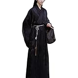 Unisex Asian Chinese Ancient Swordman Hanfu Dress Traditional Straight Ju Dress Long Robe Martial Arts Outfits (L, 24-Black)