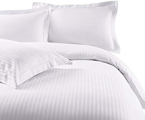 Miniatura 3 de All Star Linen Juego de funda de edredón de algodón ultrasuave y lujoso de 800 hilos, tamaño California King, a rayas, de 3 piezas, color azul