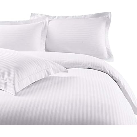 All Star Linen Ultra Soft & Luxury Cotton 800 Thread Count California King Stripe Duvet Cover Set 3 Piece White Stripe Comforter Cover Cal-King (110'' x 98'') Cover