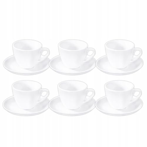 Wilmax - Juego De 6 Tazas Con Platillos - 190 Ml - Tazas De Café De Porcelana - Blanco - Juego De Vajilla Para 6 Personas - Juego De Tazas Para Café, Té, Postres - Servicio De Café Y Té