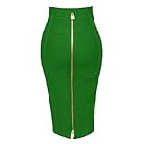 Oigunle Women's High Waist Elastic Slim Fit Bandage Skirt Solid Color Knee Length Bodycon Pencil Skirt Office Midi Skirt (Green,XL,X-Large)