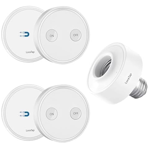 LoraTap Wireless Remote Control E26 Light Socket Adapter with 2 Remotes, 915MHz 656ft Range On Off Switch for LED Bulb and Fixture, 2 Years Warranty (2 Wall Switches + 1 LED Lamp Holder) Cover