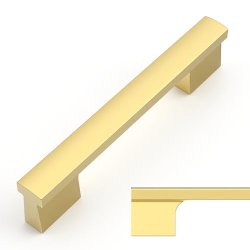 Amerdeco 10 Pack Brushed Gold Cabinet Pulls 4 Inch(102MM) Hole Centers Kitchen Cabinet Handles Hardware