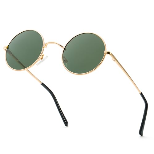 HENGOSEN Round-Sunglasses Polarised Circle-Sunglasses for-Men-Women: Retro Metal Hippie Sun Glasses for Driving Travelling