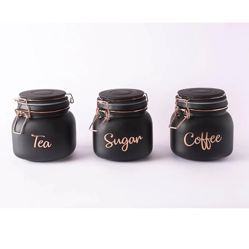 VOIDROP DURABLE & MARVELOUS 900ml Classic Glass Airtight Containers, Tea Coffee Sugar containers for Kitchen Storage, Containers with Lid For Tea Coffee & Sugar, Storage Box, Set of 3 (Black) (B0CYCKD9Q2) Amazon Price History, Amazon Price Tracker