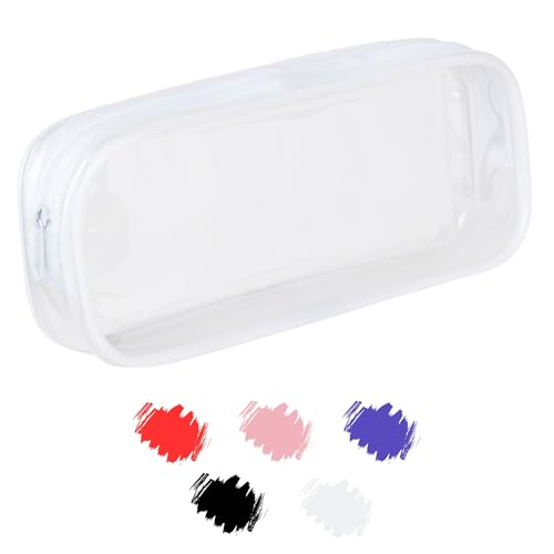 Soul Projekt Weiß Klare Federmäppchen Durchsichtige, Mäppchen PVC Rund für Frauen, Federtasche Pinsel Etui Schule Kinder, Toilettenartikel Kosmetiktaschen, Uni, Büro, Prüfung
