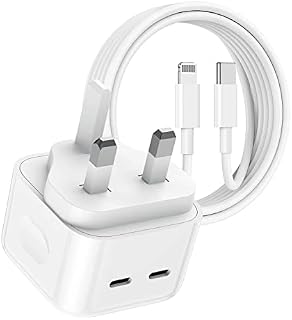 iPhone Super Fast Charger, [Apple MFi Certified] 35W Dual USB C Wall Charging Plug and Type C to Lightning Cable Lead 2M, UK Wall Charging Mains Adapter for iPhone 14 Pro Max/13 Mini/12 Pro/11/X/iPad