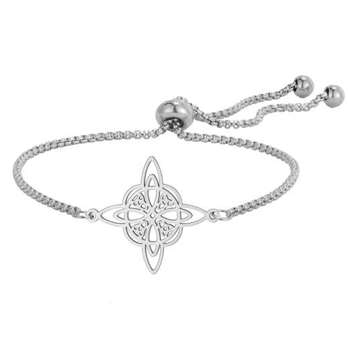 TEAMER Adjustable Witches Knot Bracelet Stainless Steel Celtic Knot Box Chain Bracelet Amulet Vintage Jewelry for Women