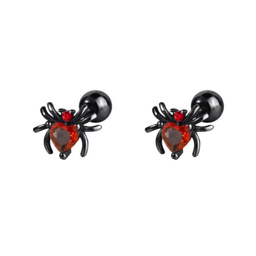 Punk 20g Black Spider Red CZ Cartilage Halloween Tiny Stud Earrings for Women Men Stainless Steel Animal Crystal Heart Love Screw Back Tragus Helix Small Studs Earring Cute Gothic Party Jewelry Gifts