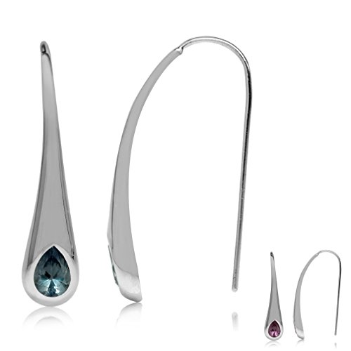 Silvershake Simulated Color Change Alexandrite White Gold Plated 925 Sterling Silver Modern Style Hook Earrings