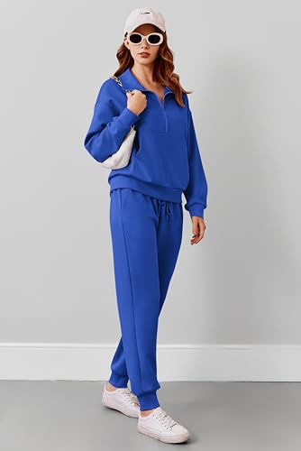 Image of PINSPARK 2 Piece Sets for Women Long Sleeve Half Zip Tracksuit Jogger Sets | 2026 Fall Travel Outfits Lounge Set, Lightweight Soft Air Layer Fabric, Kangaroo Pocket Sweatshirt, Drawstring Joggers Pants