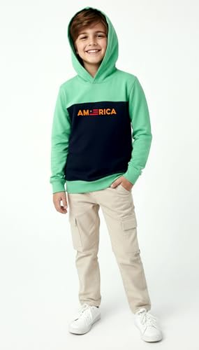 Image of Boys Hooded Sweatshirt, America Print, Cotton Blend, Long Sleeve, Navy Blue /Pink /Orange, Regular Fit