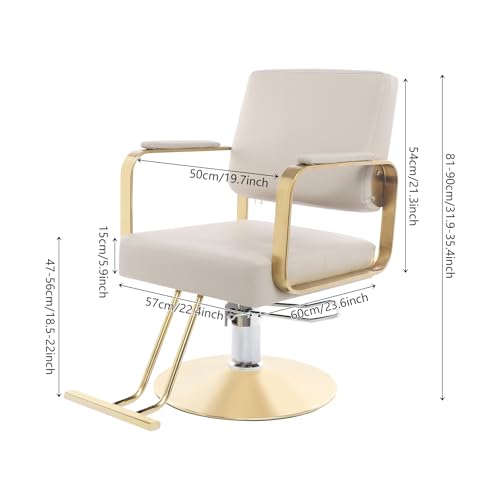 Image of Salon Chair,Barber Chair with Hydraulic Height Adjustable & 360 Swivel,Black Hair Salon Styling Chairs for Hair Stylist for Home, Barber Shop and Beauty Salon (Beige+Gold)
