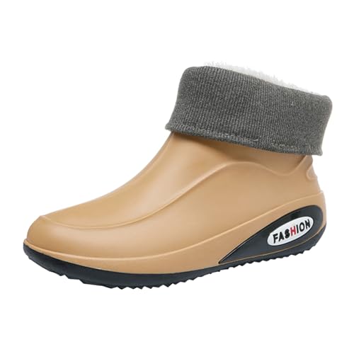 SRTUMEY Botas de agua impermeables con forro peludo para hombre, impermeables, antideslizantes, de tobillo, térmicas, para caminar, jardín, botas Chelsea de goma, talla 5, Brown, 41 1/3 EU