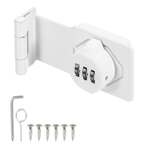 Image of sourcing map Keyless Cabinet Lock with Combination Code - 90 Degree 5 Inch Password Hasp Latch Lock Mechanical Password Rotary Hasp, for Office Filing Cabinets Drawer Closet, Bright White