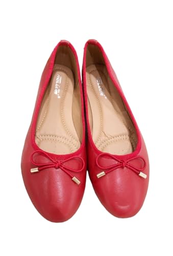 Ladies Flat Ballet Ballerina Pumps Plain Womans Work School Dolly Shoes SZ 3-8 (Red, UK Footwear Size System, Adult, Women, Numeric, Medium, 6)