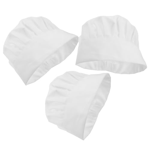 SEWACC Toques de Chef Bande Élastique Confortable Lot de 3 Blanches en Coton Respirant, Style Classique Cuisine Professionnelle et Restauration