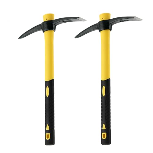 NAMYEUT Lot de 2 pioche de jardin de 38 cm avec poignée en fibre de verre, pioche de jardin Mattock pour jardinage, creusage, désherbage, exploration, camping