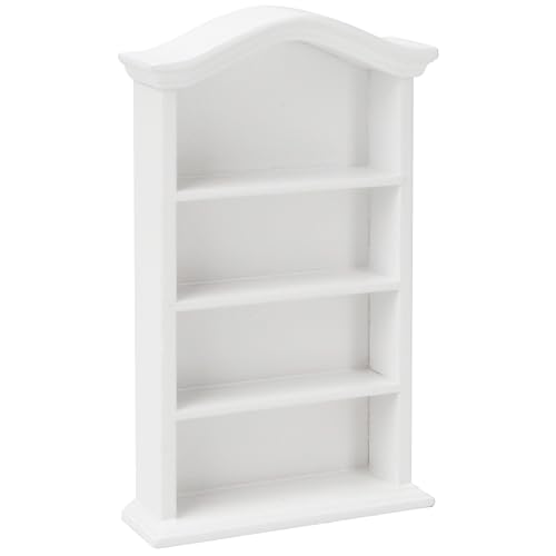 Dollhouse Bookcase 1:12 Scale Miniature Mini Bookshelf Doll House Book Shelves for Small Items Accessories Furniture Wooden 4 Floors Display Cabinet Decoration Home Bedroom White