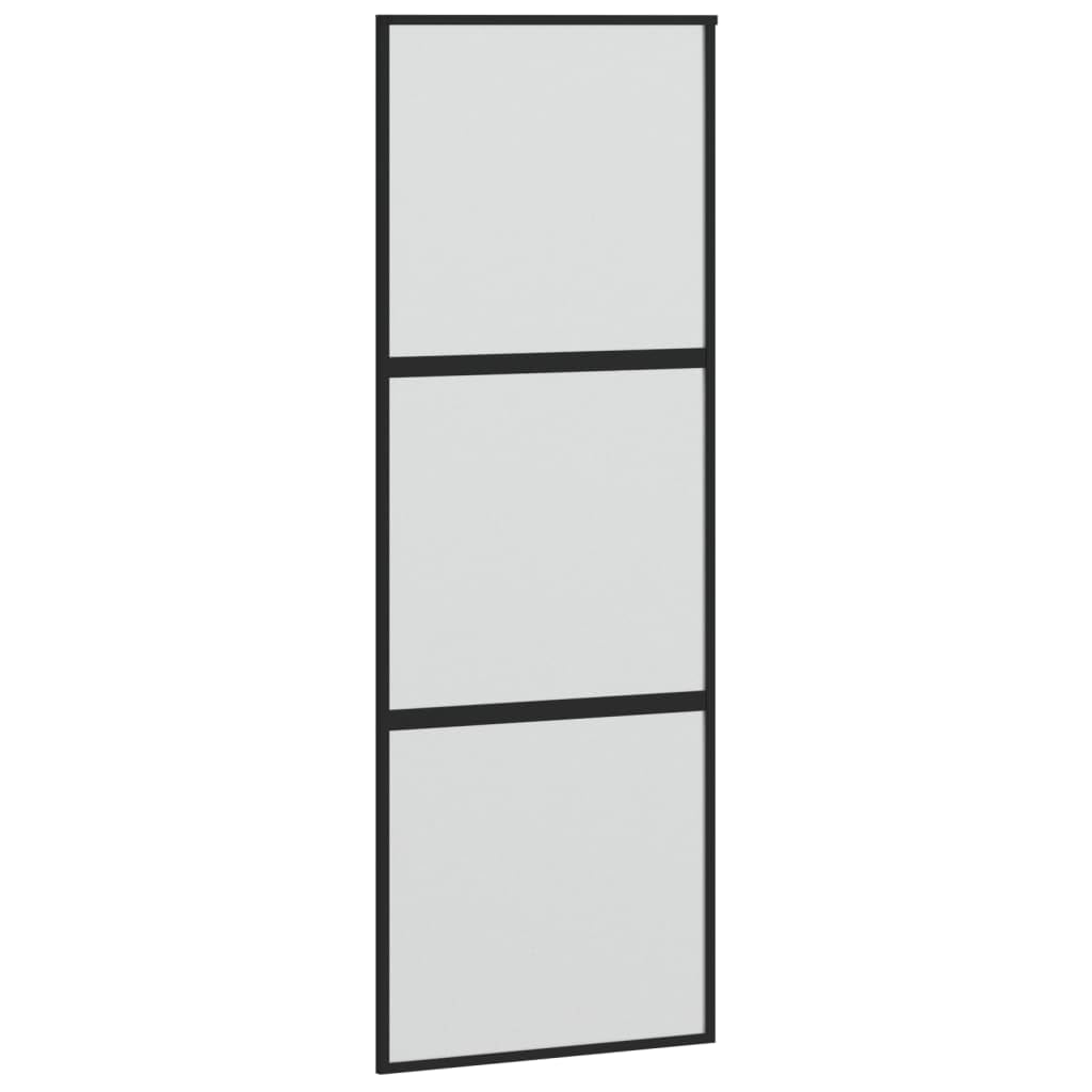 vidaXL Puerta Corredera, Puerta Corrediza, Panel de Privacidad, Puerta Decorativa para Granero Hogar, Vidrio Templado y Aluminio Negra