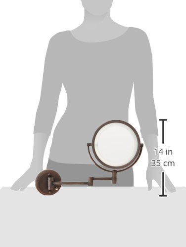 Jerdon Two-Sided Wall-Mounted Makeup Mirror With Lights - Direct-Wired Lighted Makeup Mirror with 8X Magnification & Wall-Mount Arm - 8.5-inch Diameter Mirror with Bronze Finish Wall Mount - Model HL75BZD